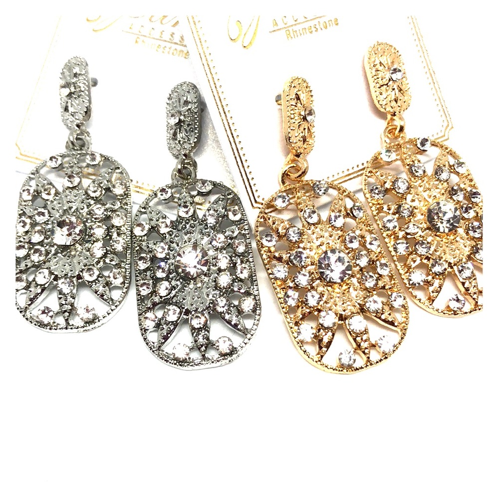 💋 Silver rhinestone or gold rhinestone Earrings - Picture 1 of 8